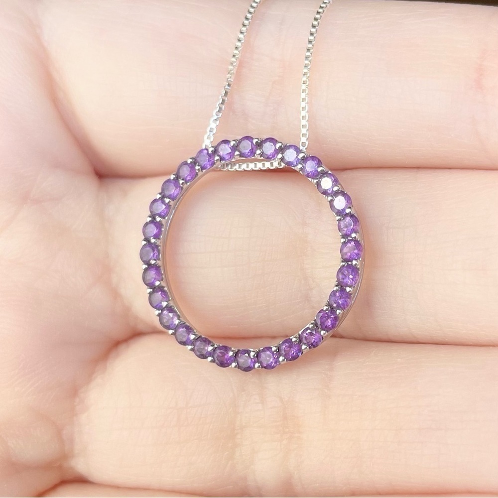 WH Half carat purple amethyst paved 14k solid white gold open halo penda… - Picture 3 of 9